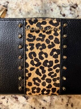 Michael Kors Black and Tan Leopard Stripe Wallet